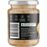 Buderim Ginger Australian Sushi Ginger 200g jar with a gold lid and white label against a white background.