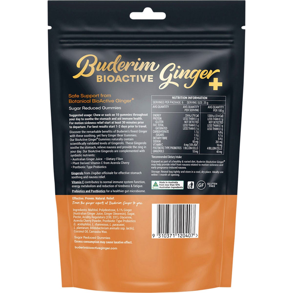 Buderim Ginger BioActive+ Gummie Bears 150g Payless 4 Organics