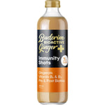 350ml bottle of Buderim Ginger BioActive+ Immunity Shot with a yellow label and a picture of ginger root.