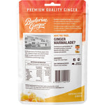 Buderim Ginger Crystallised Ginger 200g bag on a white background, featuring golden ginger pieces and a green banner.