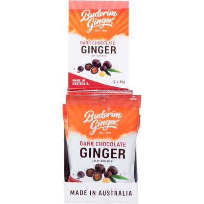 Buderim Ginger Dark Chocolate Ginger Zesty and Rich 40g (Pack of 12) Payless 4 Organics