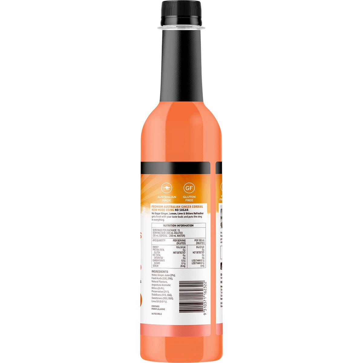 Buderim Ginger Ginger Lemon, Lime & Bitter Refresher Cordial No Sugar 750ml Payless 4 Organics