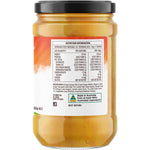 Side view of a 365g Buderim Ginger Lemon & Lime Marmalade jar showing nutritional facts and ingredients.