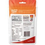50g pack of Buderim Ginger and Mango Chews with fresh ginger and mango graphics on a yellow and orange background.