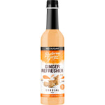 750ml bottle of Buderim Ginger No Sugar Ginger Refresher Cordial with a white and green label.