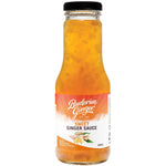 250ml bottle of Buderim Ginger Sweet Ginger Sauce with a yellow and green label on a white background.