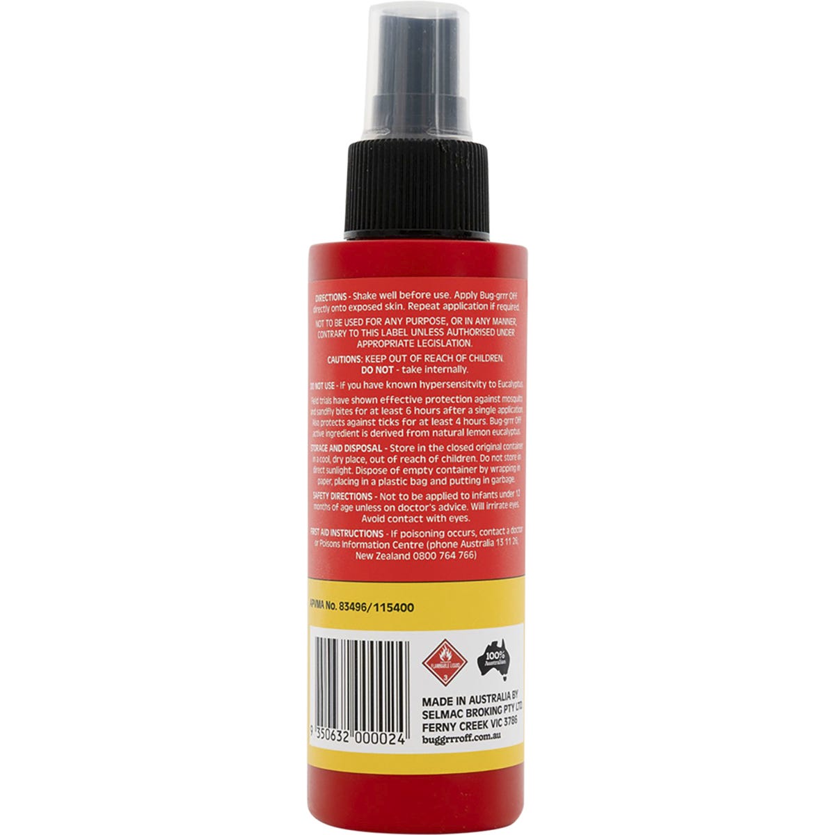 100ml spray bottle of Bug-Grrr Off Jungle Strength insect repellent with a white pump lid on a white background.