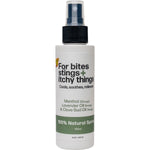 100ml spray bottle of Bug-Grrr Off 100% natural relief for bites and stings with a green label and white cap.