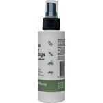 Back of Bug-Grrr Off 100ml natural spray bottle showing directions for use and ingredients on a green and white label.