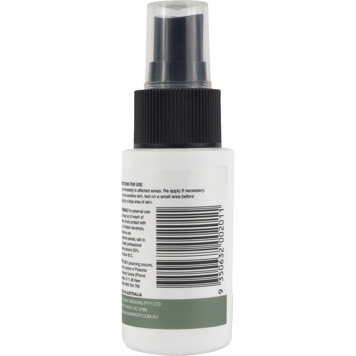 Bug-Grrr Off 50ml natural spray for bites and stings with a green and white label against a white background.