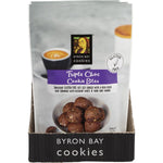 Back of a Byron Bay Gluten Free Triple Choc Fudge 100g pouch showing nutrition facts, ingredients, and allergen advice.