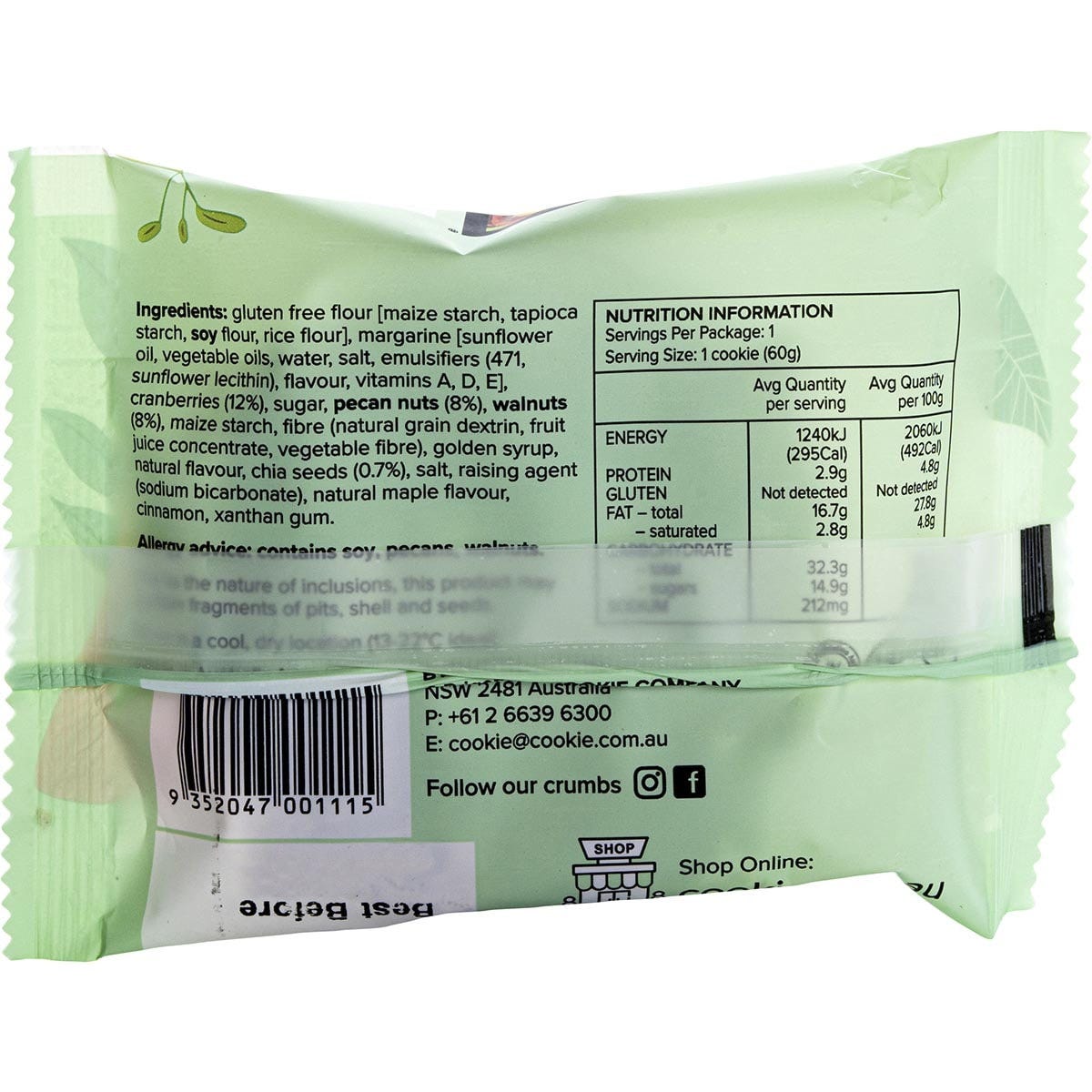 Byron Bay Cookies Gluten Free Cookies Maple & Pecan 60g (Pack of 12) Payless 4 Organics