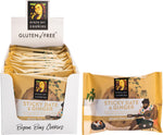 12-pack box of Byron Bay Gluten Free Sticky Date and Ginger Cookies with an individually wrapped 60g cookie.
