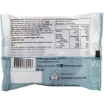 Individually wrapped 60g Byron Bay Gluten Free White Choc Macadamia cookie with botanical illustrations.