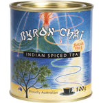 100g canister of Byron Chai Indian Spiced Tea featuring a traditional pattern on a white background.
