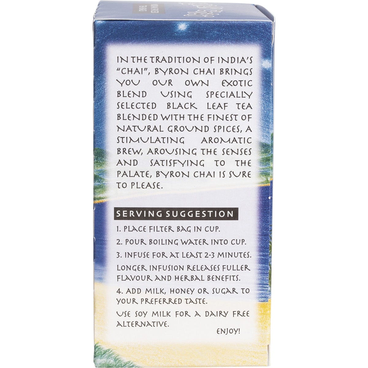 Byron Chai Indian Spiced Tea 25 pack box featuring aromatic spices and a traditional tea blend.