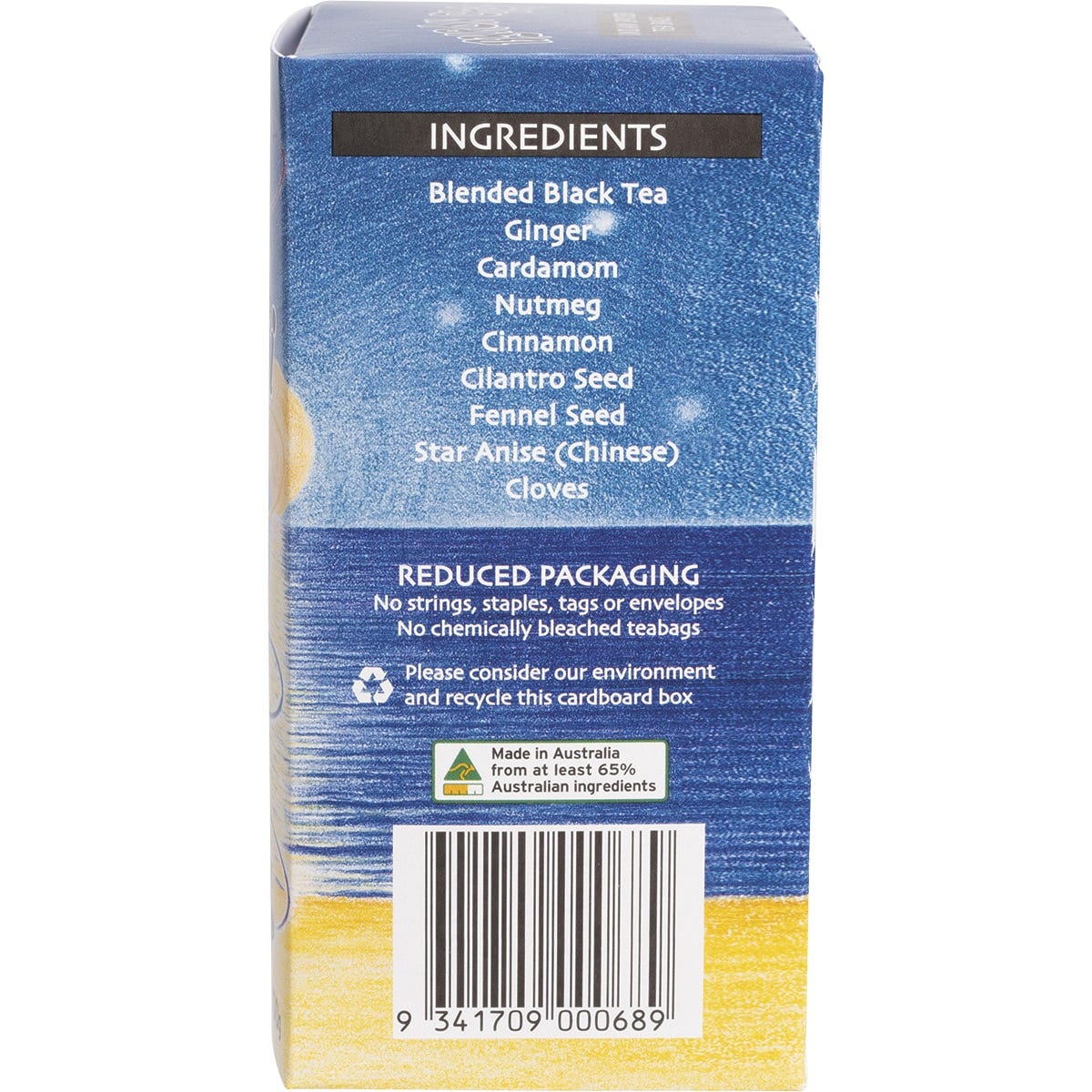 25 pack box of Byron Chai Indian Spiced Tea featuring traditional spices and tea illustrations on a white background.