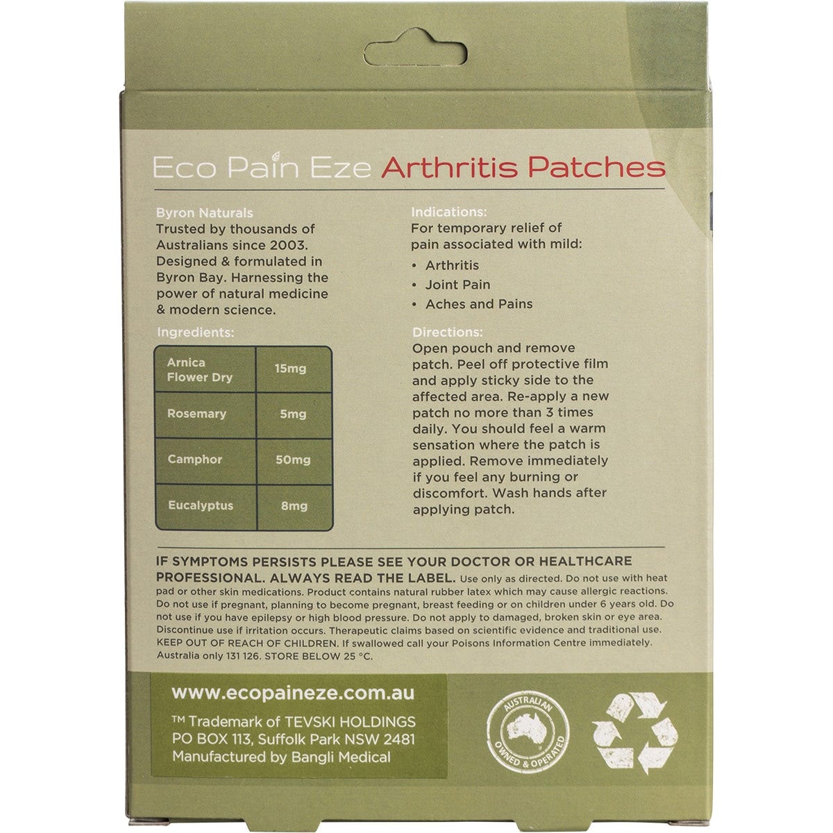 Byron Naturals Eco Pain Arthritis Arnica Patches 6 Pack Payless 4 Organics