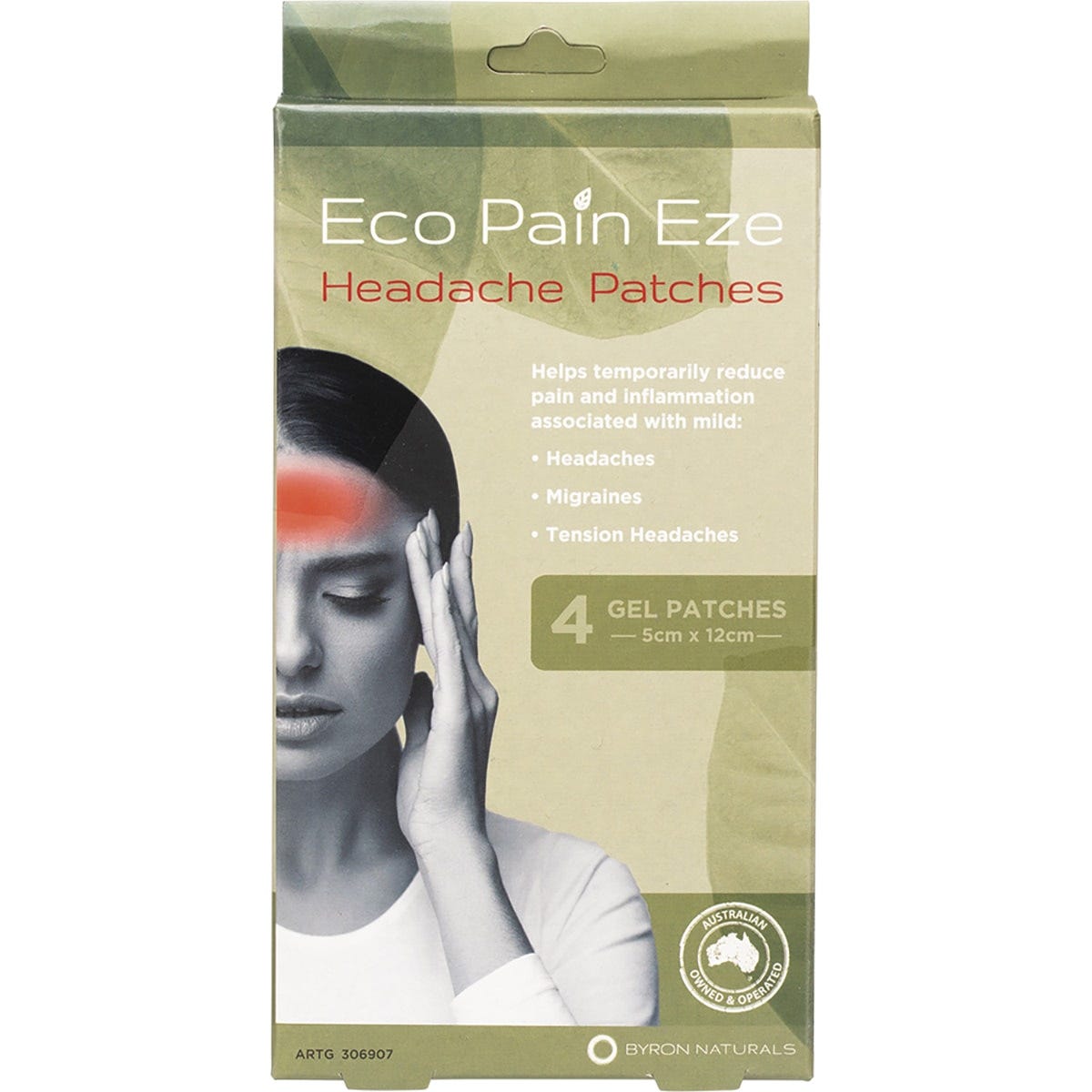 Byron Naturals Eco Pain 4-pack of headache gel patches with lavender and peppermint for cooling relief.