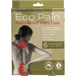 Byron Naturals Eco Pain Heat Patches 6 pack box featuring a white and green design with a circular heat map illustration.