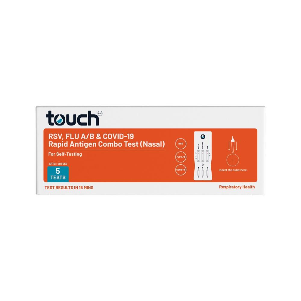 Touchbio Self Test Kit - RSV Triple RAT RSV Flu A/B COVID19 (Nasal) x 5 Tests