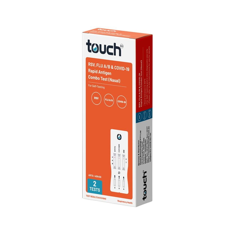 Touchbio Self Test Kit - RSV Triple RAT RSV Flu A/B COVID19 (Nasal) x 2 Tests