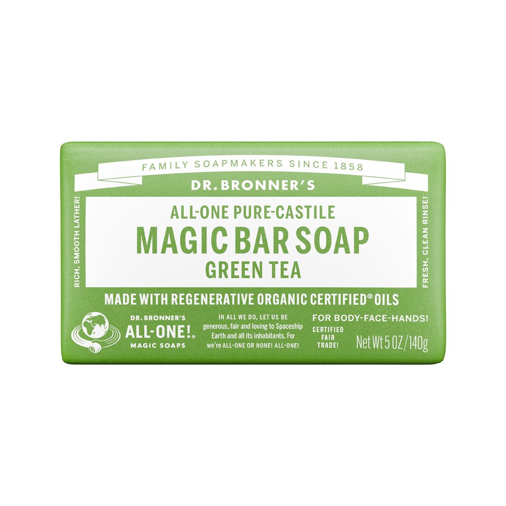 Dr. Bronner's All-One Pure-Castile Magic Bar Soap Green Tea 140g