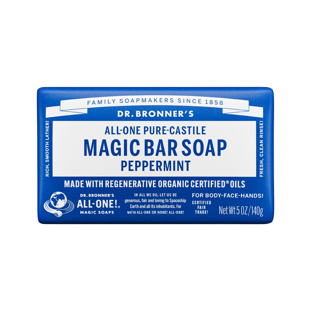 Dr. Bronner's All-One Pure-Castile Magic Bar Soap Peppermint 140g