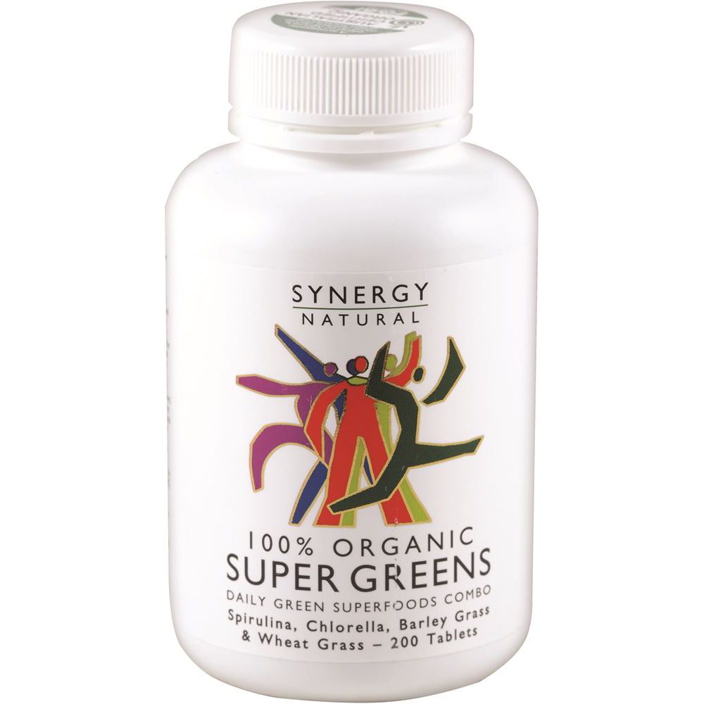 Synergy Natural Organic Super Greens (Spirulina Chlorella Barley Grass & Wheat Grass) 200 Tablets