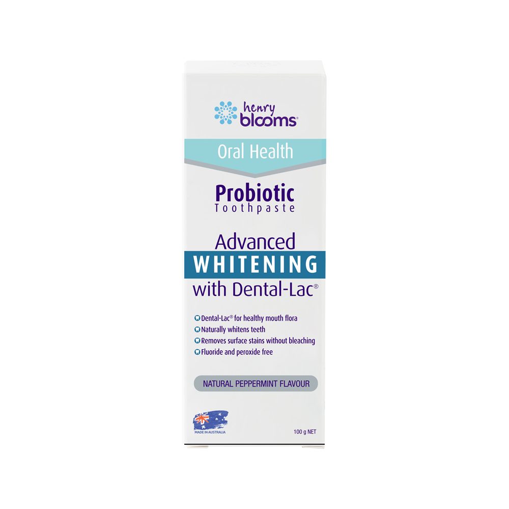 Henry Blooms Oral Health Probiotic Toothpaste Advanced Whitening with Dental-Lac Peppermint 100g