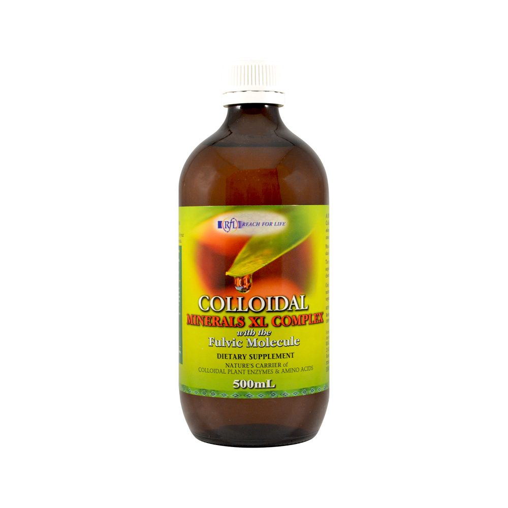 Bottle of colloidal minerals supplement with a white background
