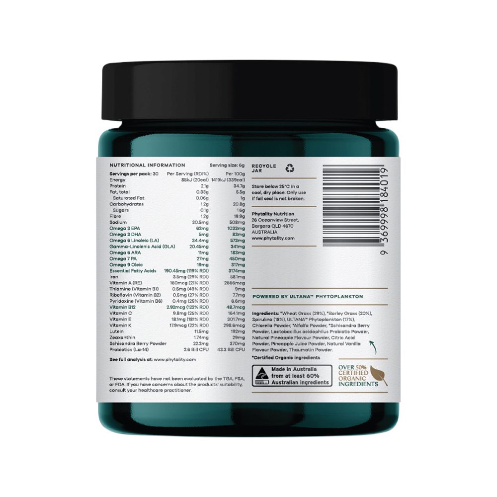 Phytality Phytoplankton Super Greens (Complete Wholefood Supplement) Powder 180g