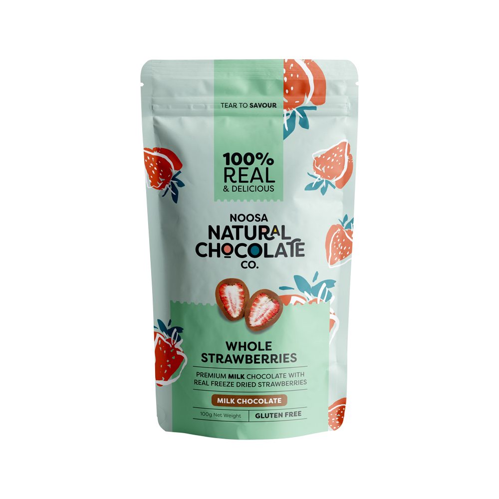 Noosa Natural Chocolate Co. Milk Chocolate Whole Strawberries 100g