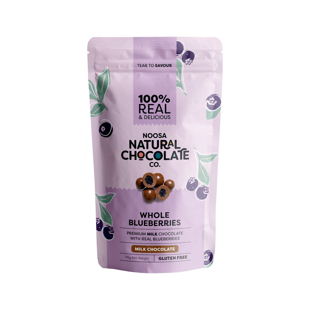 Noosa Natural Chocolate Co. Milk Chocolate Whole Blueberries 115g