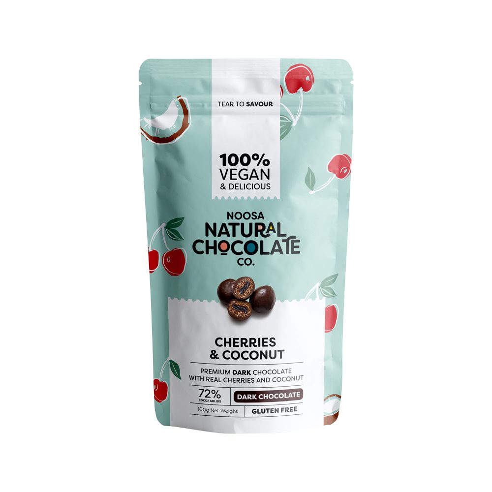 Noosa Natural Chocolate Co. Dark Chocolate Cherries and Coconut 100g