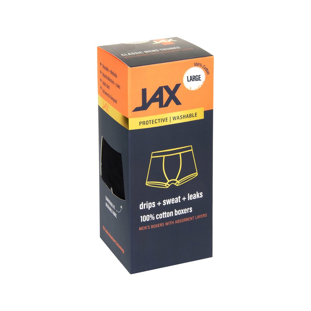 Pelvi JAX Mens Leakproof Underwear Boxer Trunk Black L