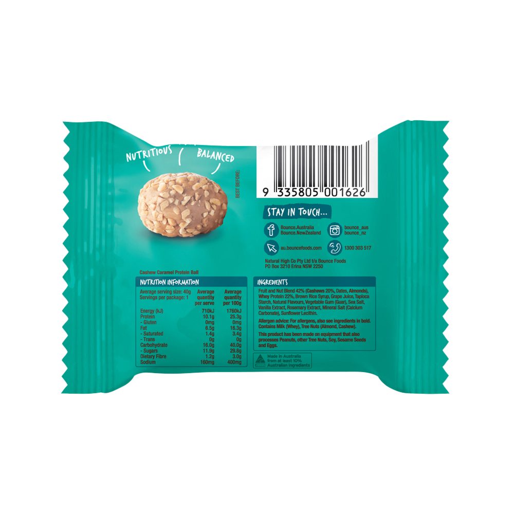 Bounce Protein Balls Cashew Caramel 40g x 12 Pack