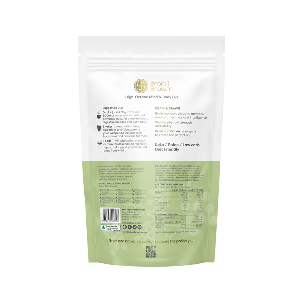 Brain and Brawn Optimal Body Organic Vegan Plant Protein Unflavoured 900g