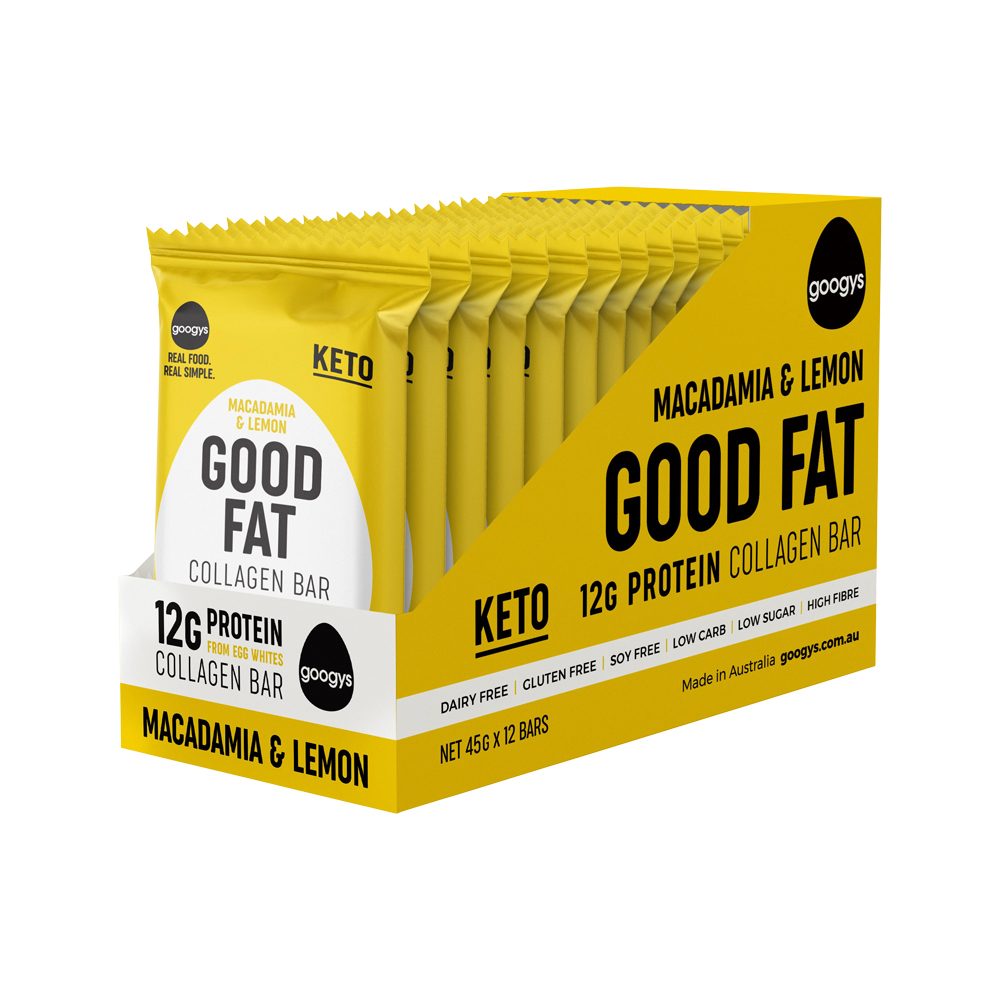 Googys Good Fat Collagen Bar Macadamia & Lemon 45g x 12 Pack
