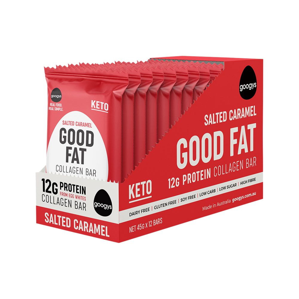 Googys Good Fat Collagen Bar Salted Caramel 45g x 12 Pack