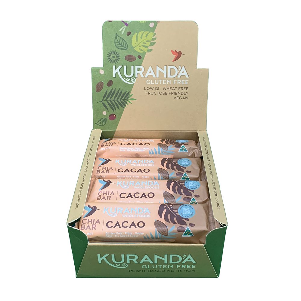 Kuranda Wholefoods Gluten Free Chia Bars Chia & Cacao Nibs 40g x 16 Pack