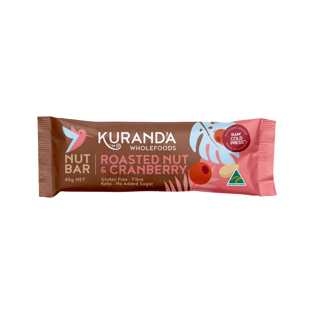 Kuranda Wholefoods Gluten Free Nut Bars Roasted Nut & Cranberry 45g x 16 Pack