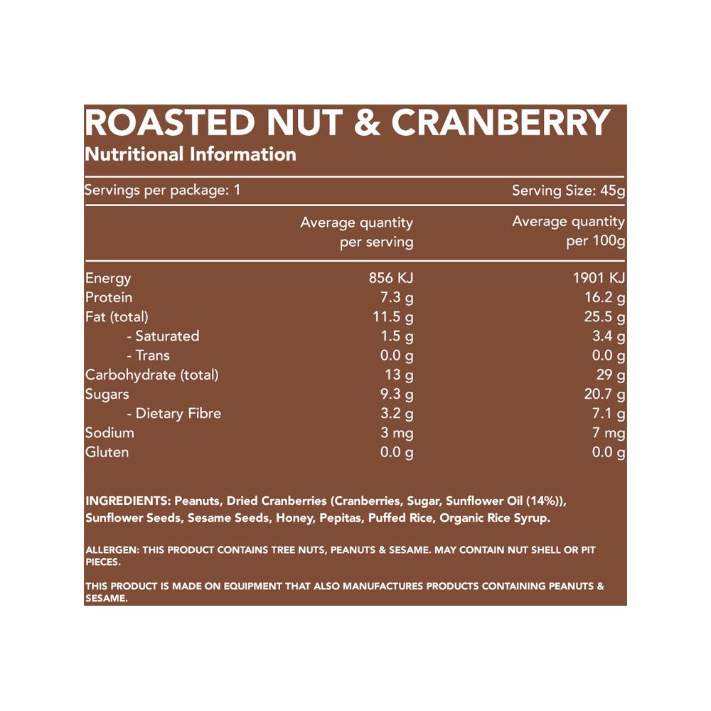 Kuranda Wholefoods Gluten Free Nut Bars Roasted Nut & Cranberry 45g x 16 Pack