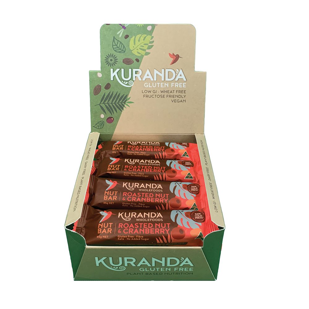 Kuranda Wholefoods Gluten Free Nut Bars Roasted Nut & Cranberry 45g x 16 Pack