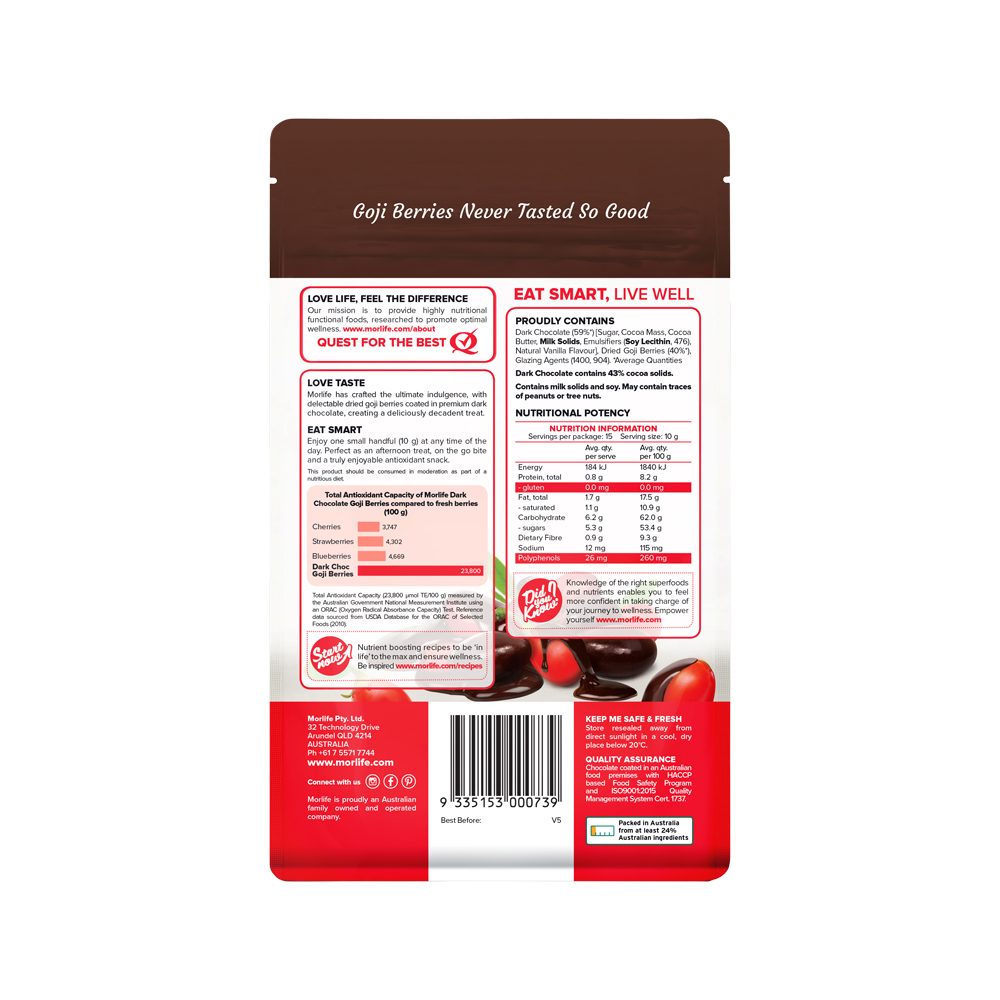 Morlife Dark Chocolate Goji Berries 150g