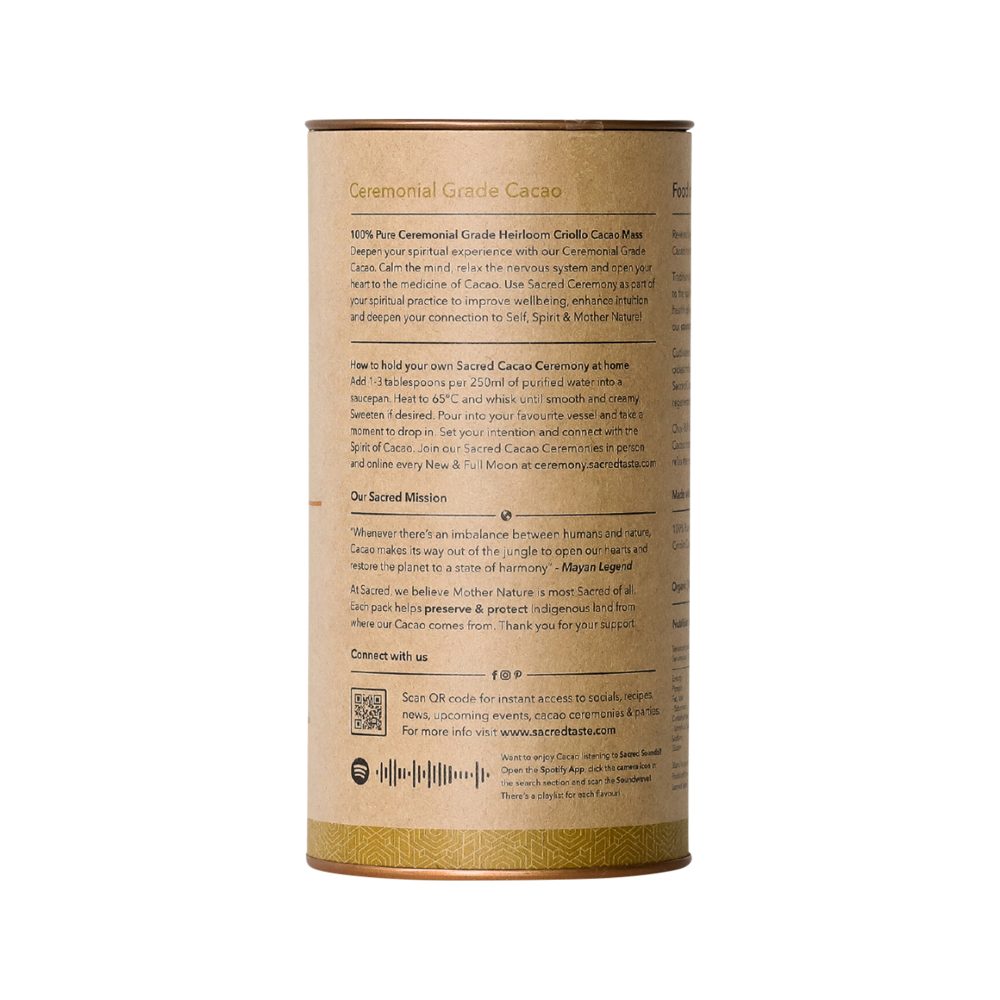 Sacred Taste Organic Drinking Cacao (Ceremonial Grade Cacao) Ceremony 250g