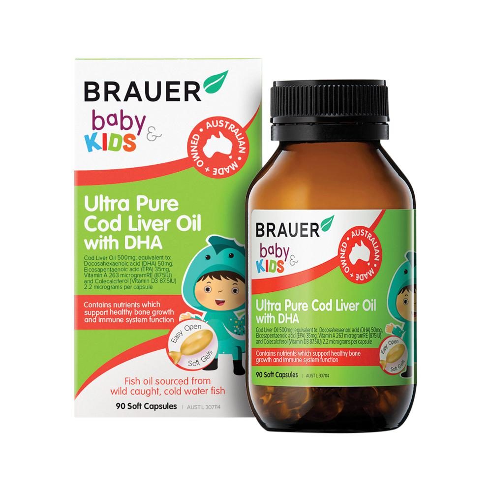 Brauer Baby & Kids Ultra Pure Cod Liver Oil with DHA 90 Capsules