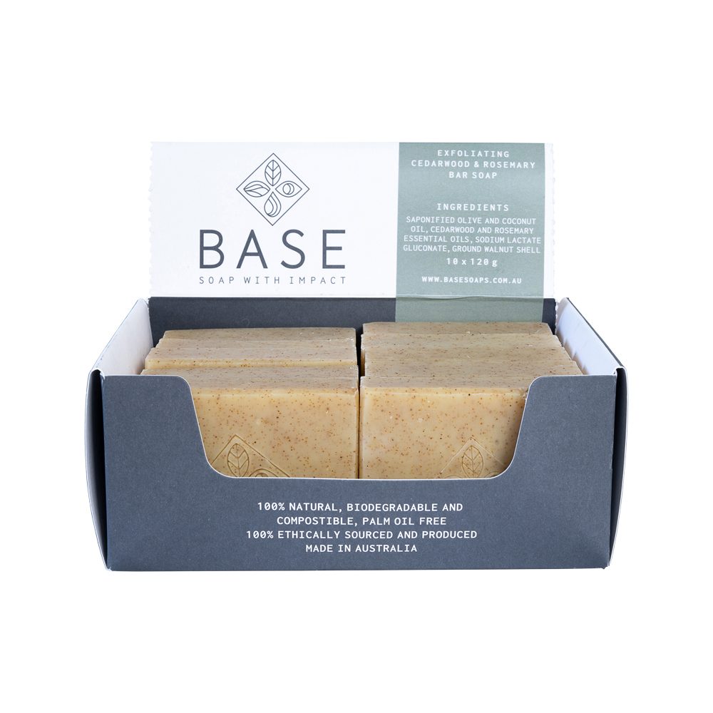 Base (Soap With Impact) Soap Bar Exfoliating Cedarwood Rosemary (Raw Bar) 120g x 10 Pack
