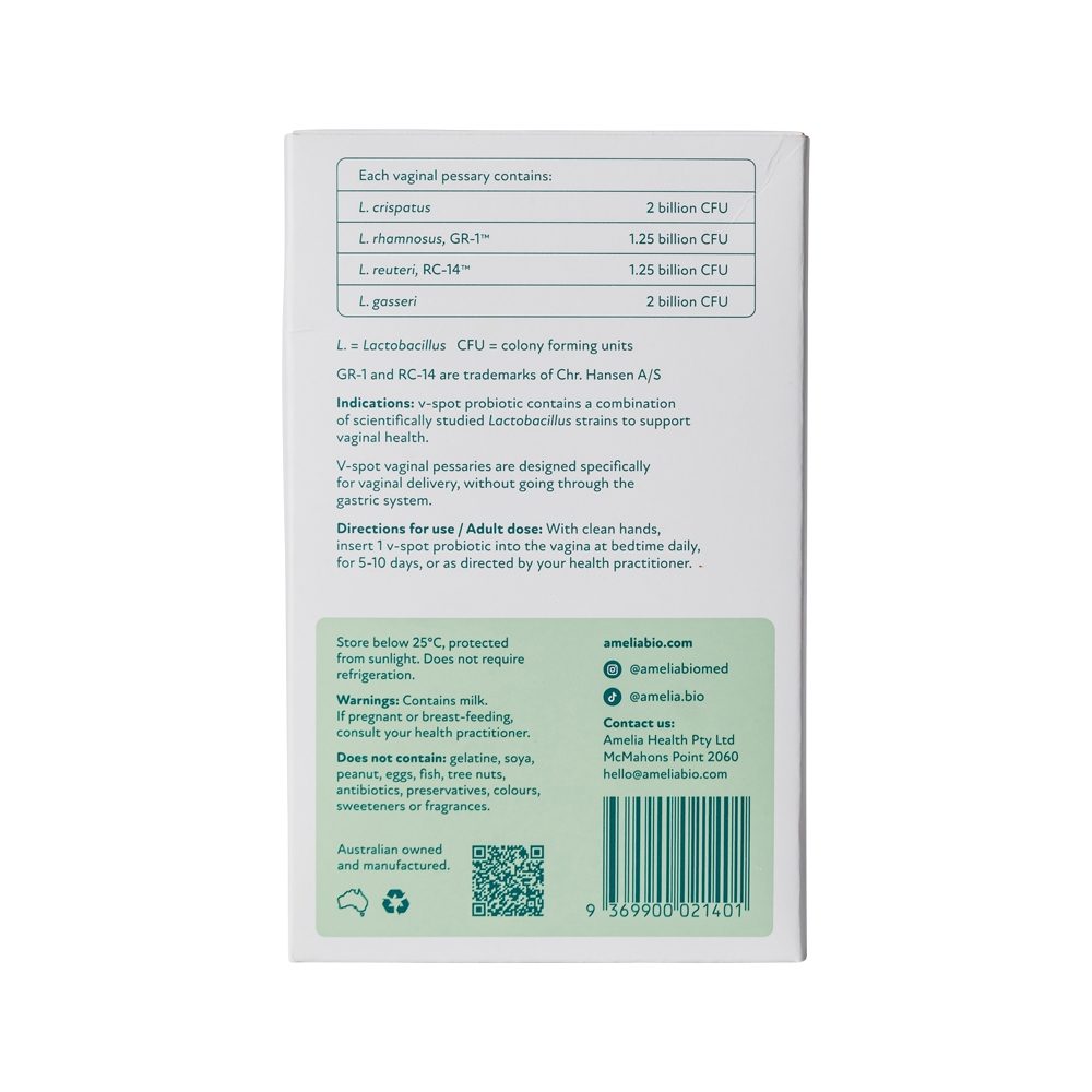 Amelia V-Spot Probiotic Vaginal Pessaries x 10 Pack