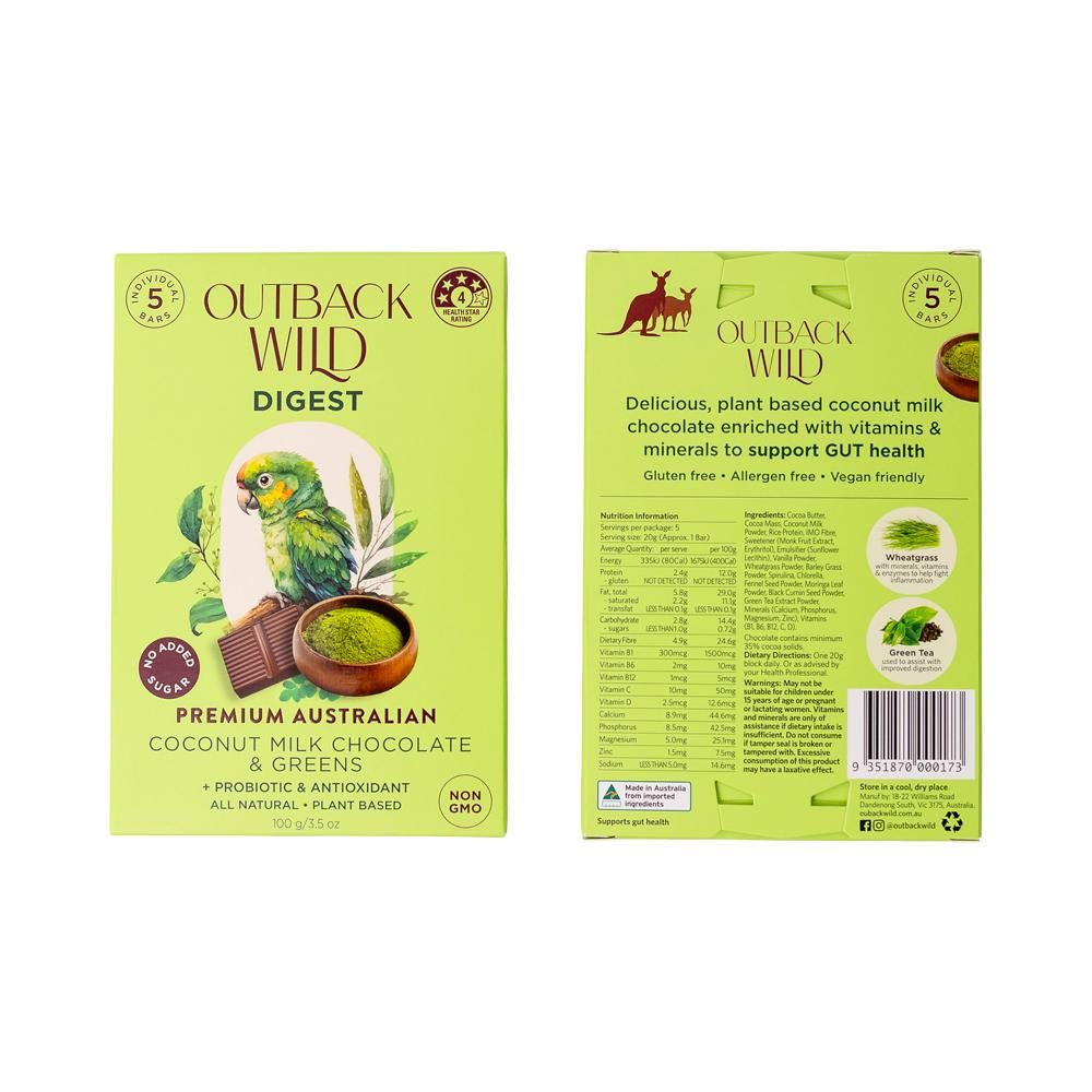 Outback Wild Digest Coconut Milk Chocolate & Greens 20g x 5 Pack